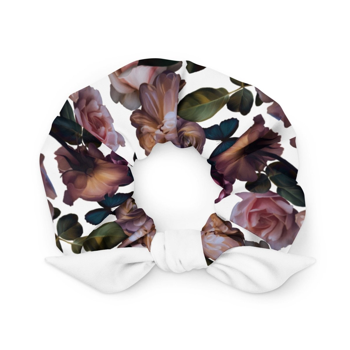 Floral headband with a white bow on a white background