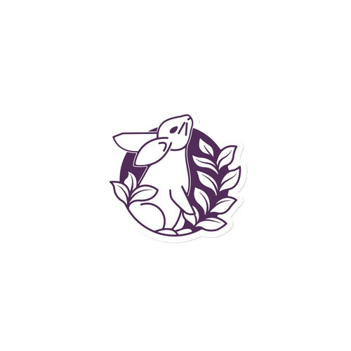 Purple logo of a bunny with leaves on a white background