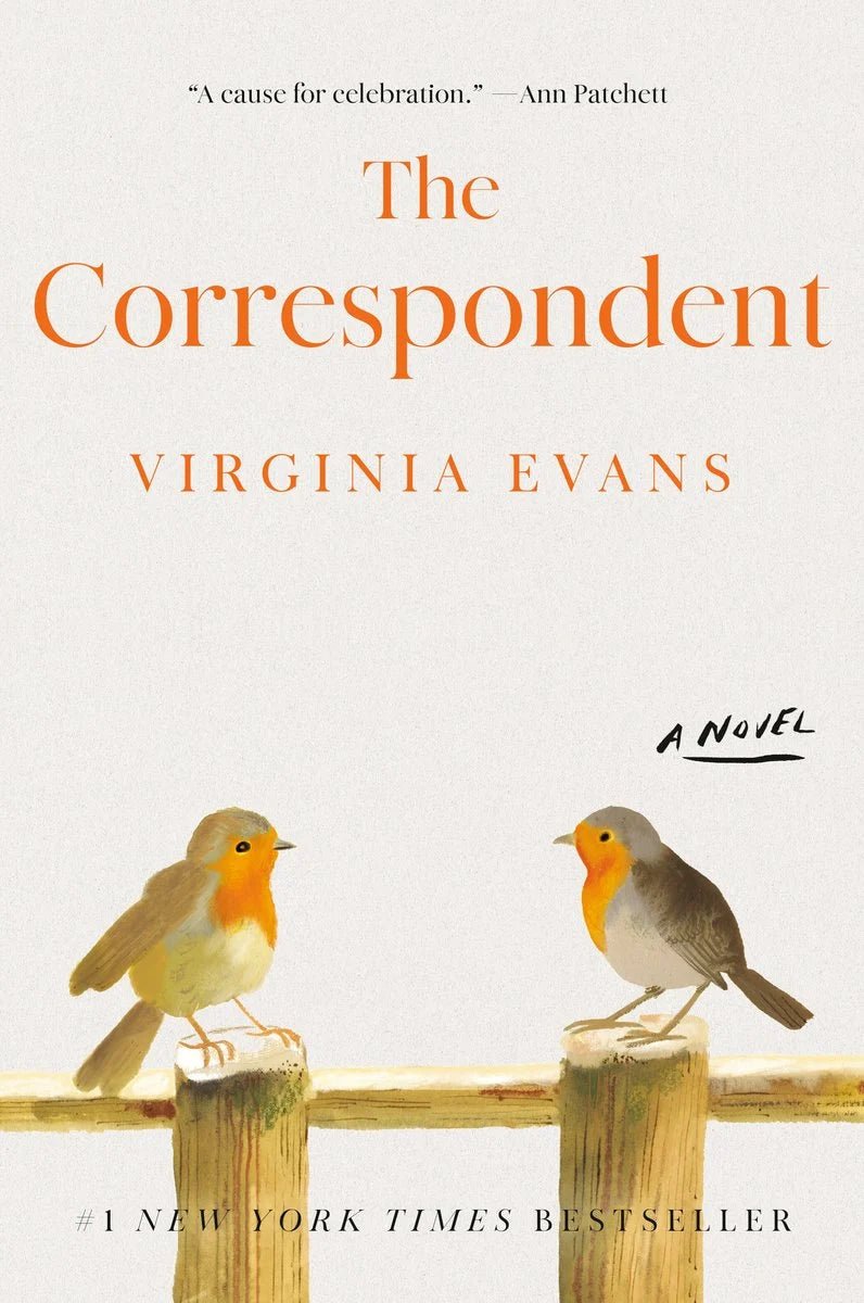 Book cover of 'The Correspondent' by Virginia Evans with two birds on a branch.